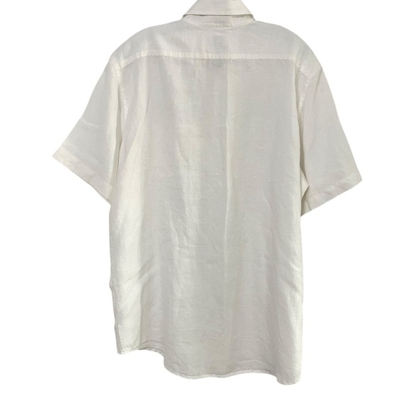 LL Bean Linen Shirt Mens Large Reg. Slightly Fitted White Short Sleeve Casual - Picture 4 of 14